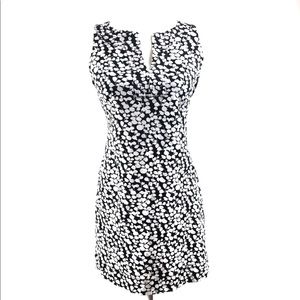 Black/White leaf floral sheath sleeveless dress M